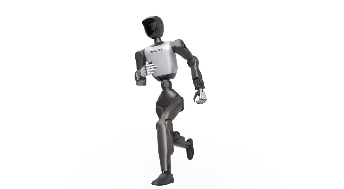 Booster T2 humanoid robot in a turning pose